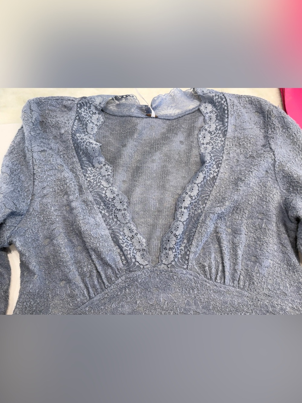 NWOT Free People All Yours Long Sleeve Mini Dress Blue Lace Trim Size M Boho - Picture 11 of 11